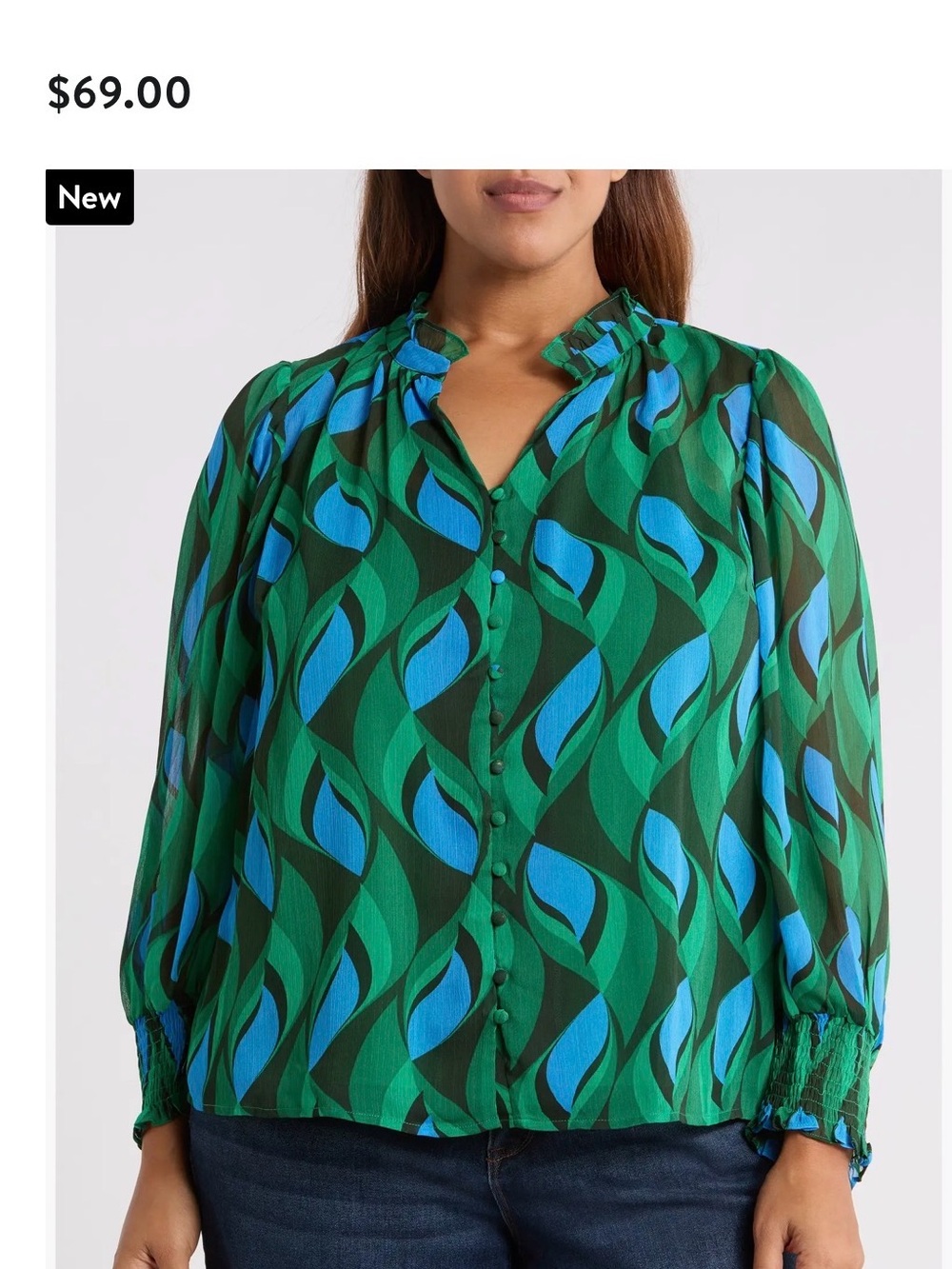 Sugarlips 2x nwt Green & Blue Patterned V-Neck Blouse - Women